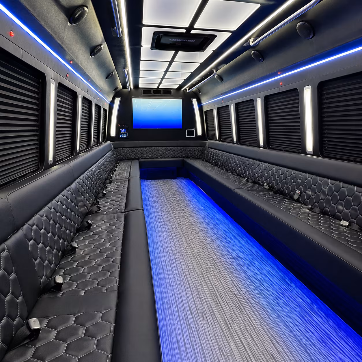 long island 50 passenger party bus inside